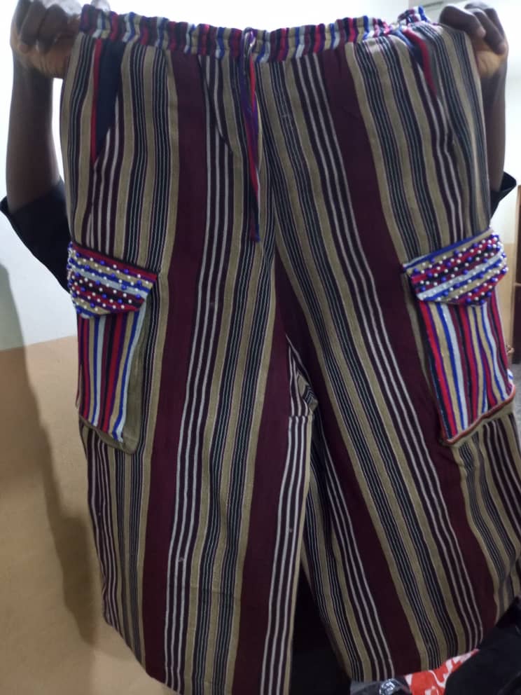 Aso-Oke Three Quarter Short with beaded pocket